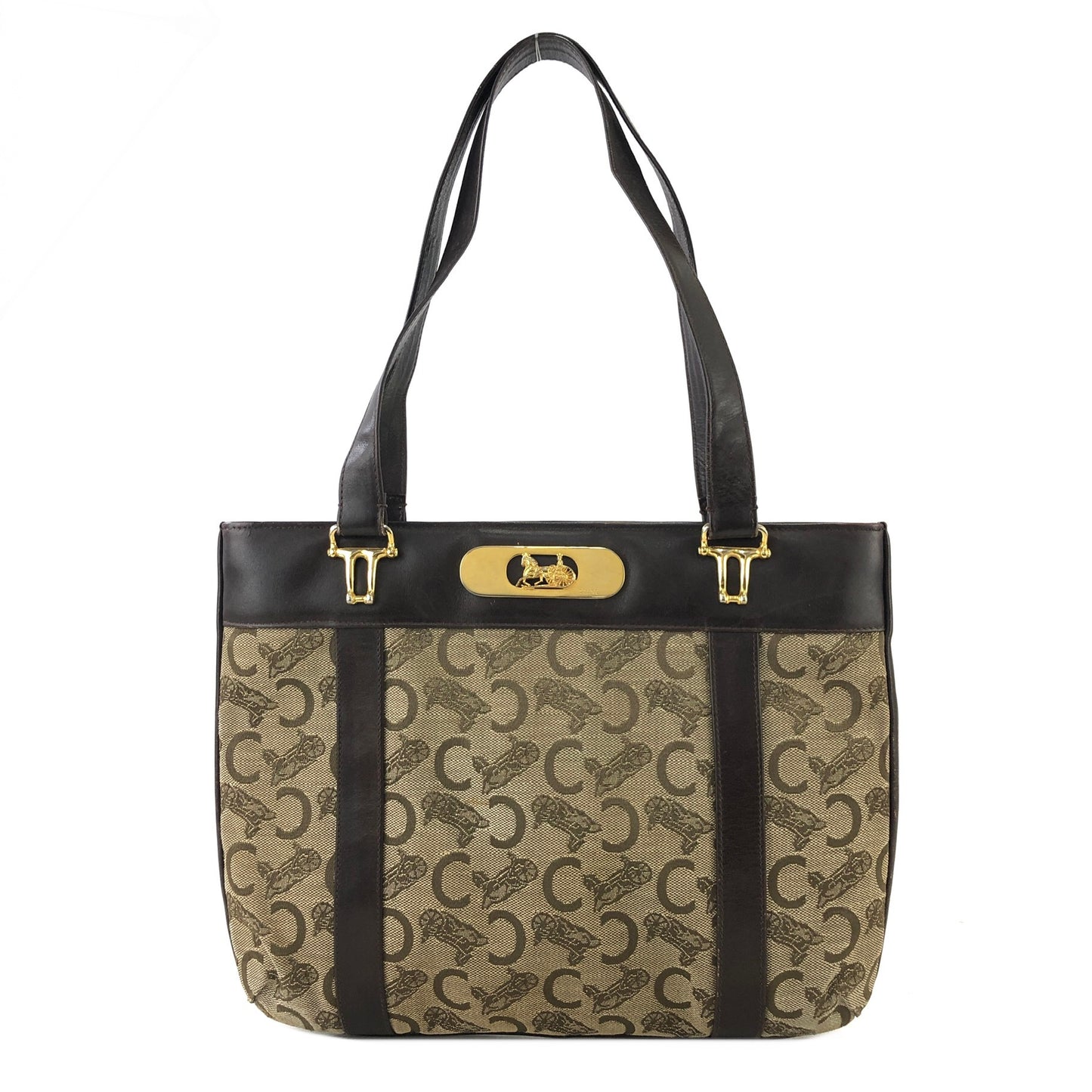 CELINE Horse Carriage C Macadam Jacquard Leather Brown Vintage ghbv7g