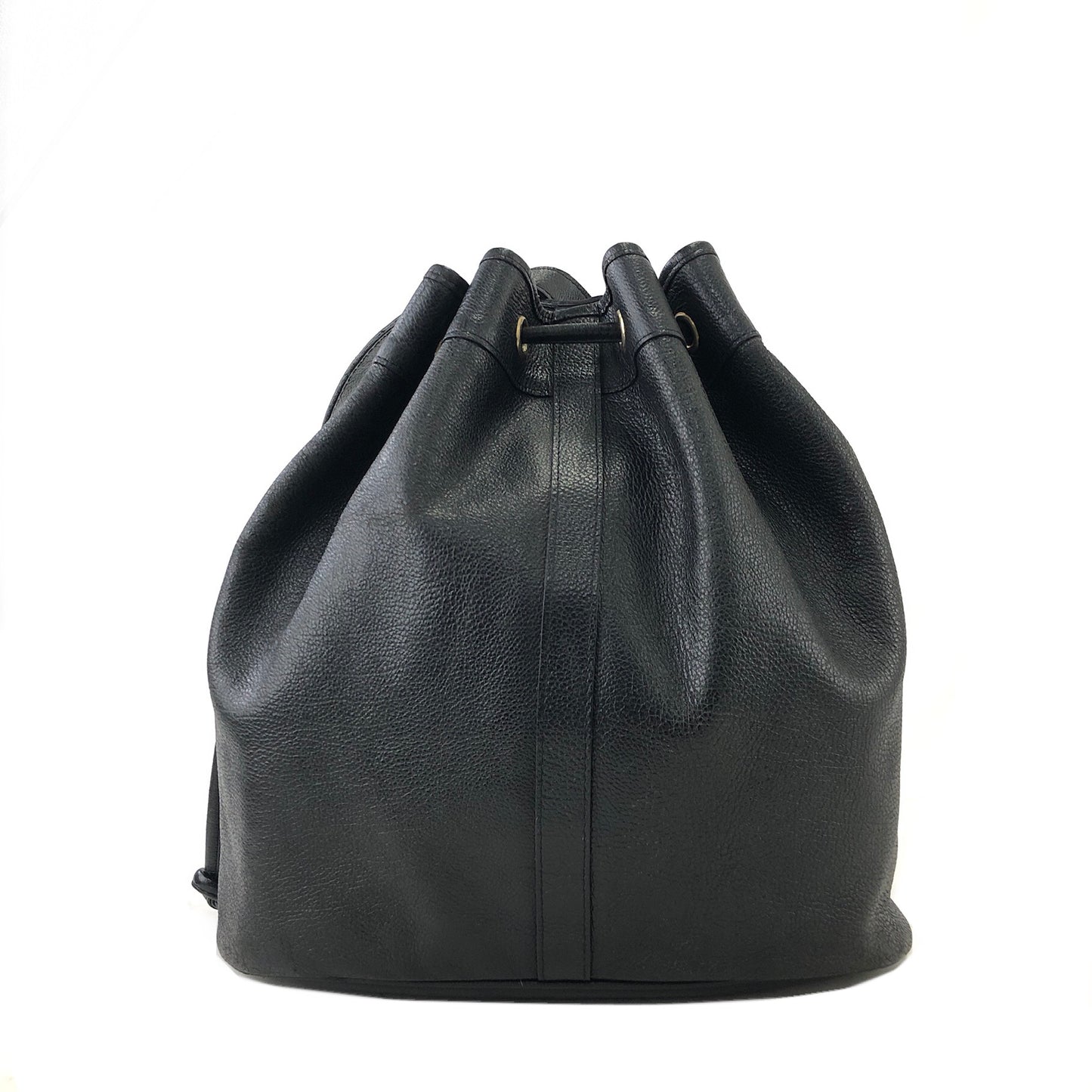 Yves Saint Laurent YSL Logo Leather Drawstring Crossbody Shoulder bag Black Vintage 6uy7tz