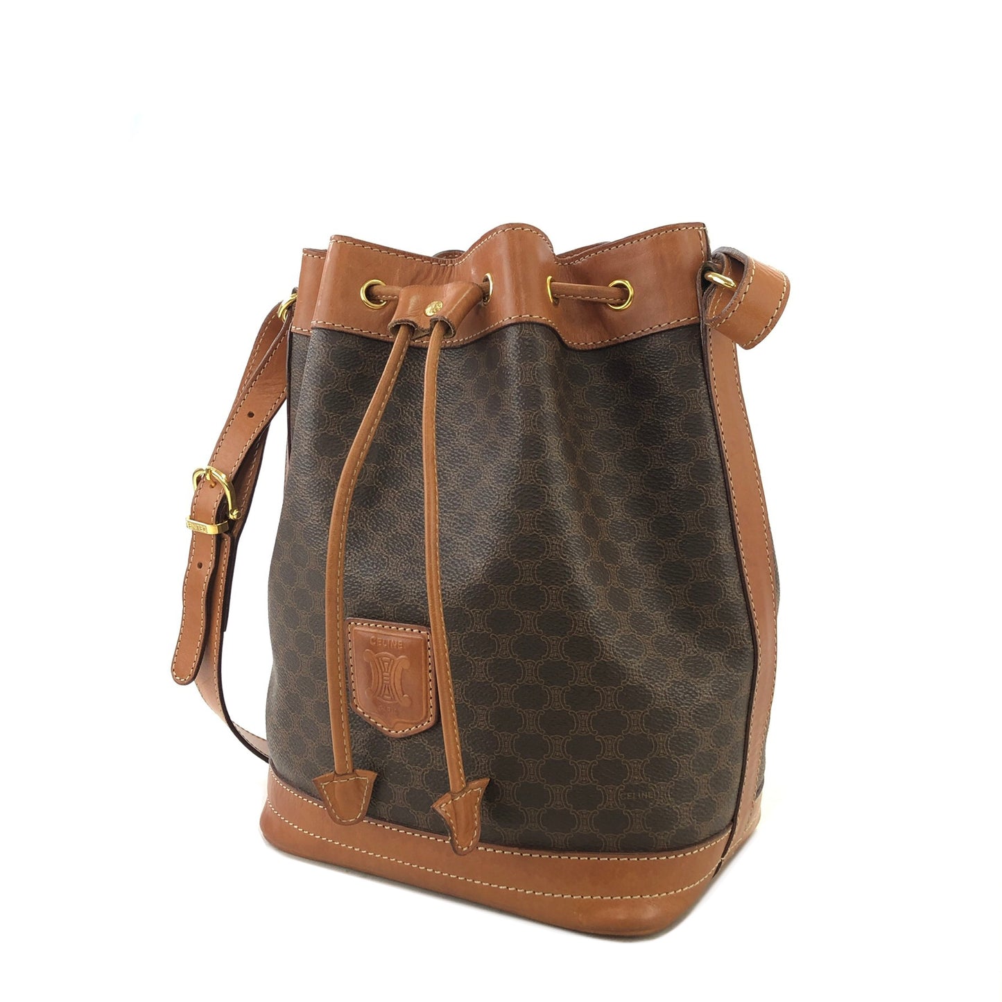 CELINE Macadam Blason Drawstring Shoulder bag Brown Vintage vi7byb