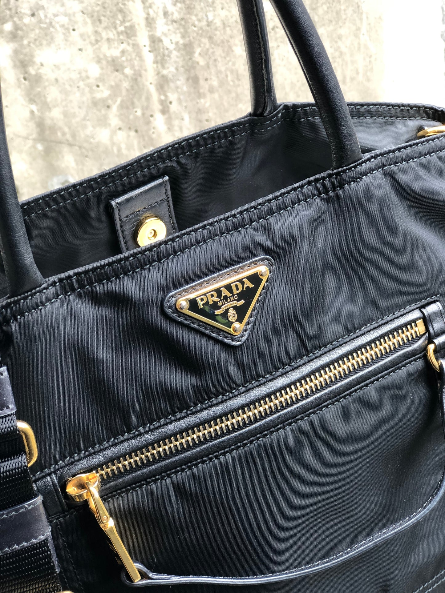 PRADA logo nylon leather 2WAY tote bag black vintage wxj3jd