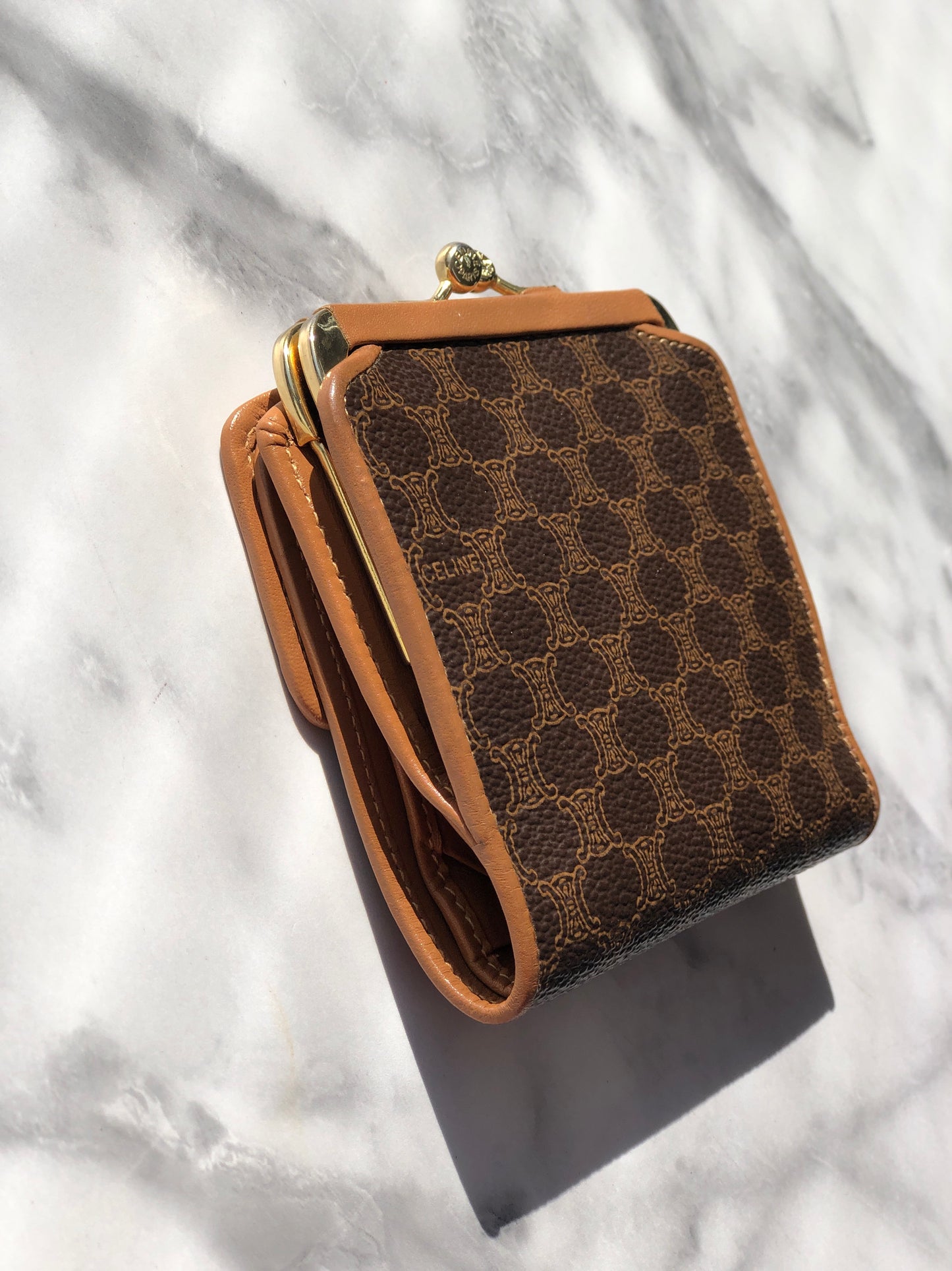 CELINE Macadam Triomphe Logo Motif Wallet Brown Vintage sbmwm4