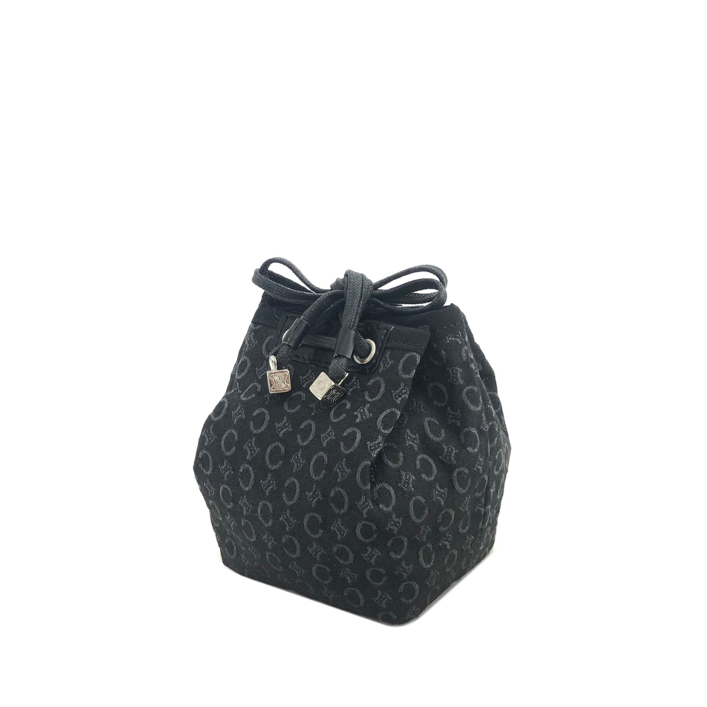 CELINE C Macadam Blason Jacquard Drawstring Pouch Black Vintage g24mcz