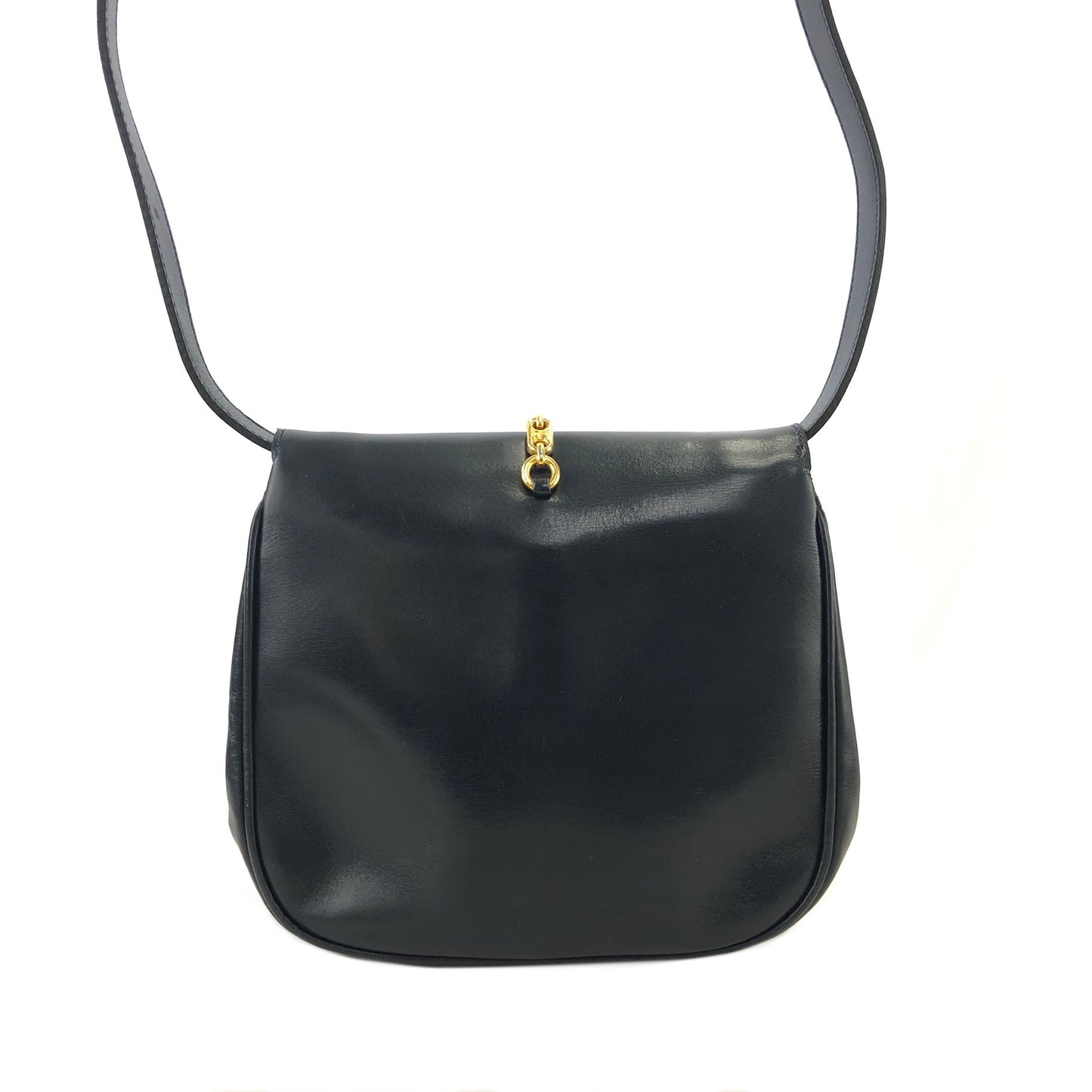 CELINE Triomphe Chain Leather Shoulder bag Navy Vintage admv2k