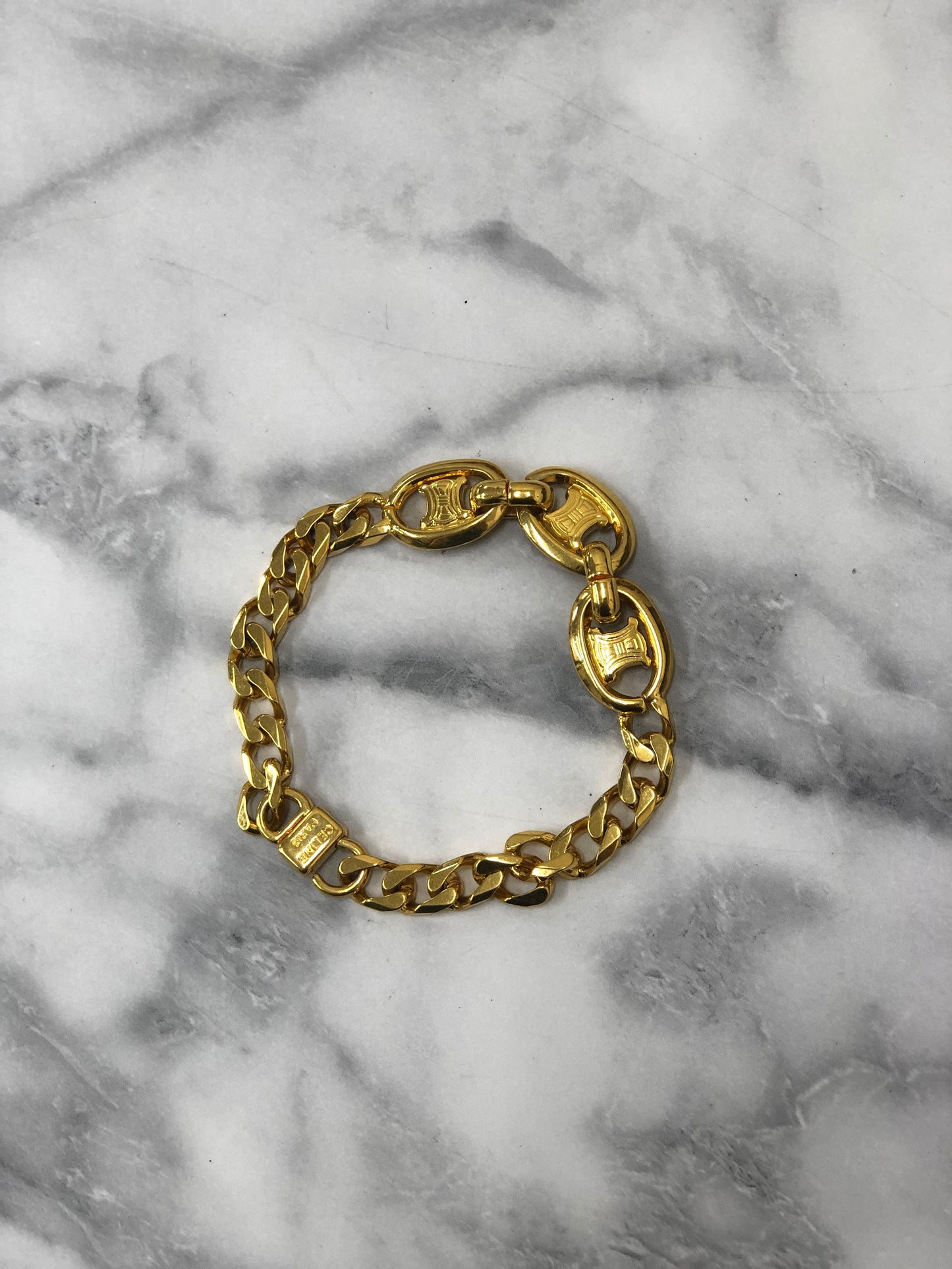 CELINE Triomphe Bracelet Gold Vintage ynvs4t