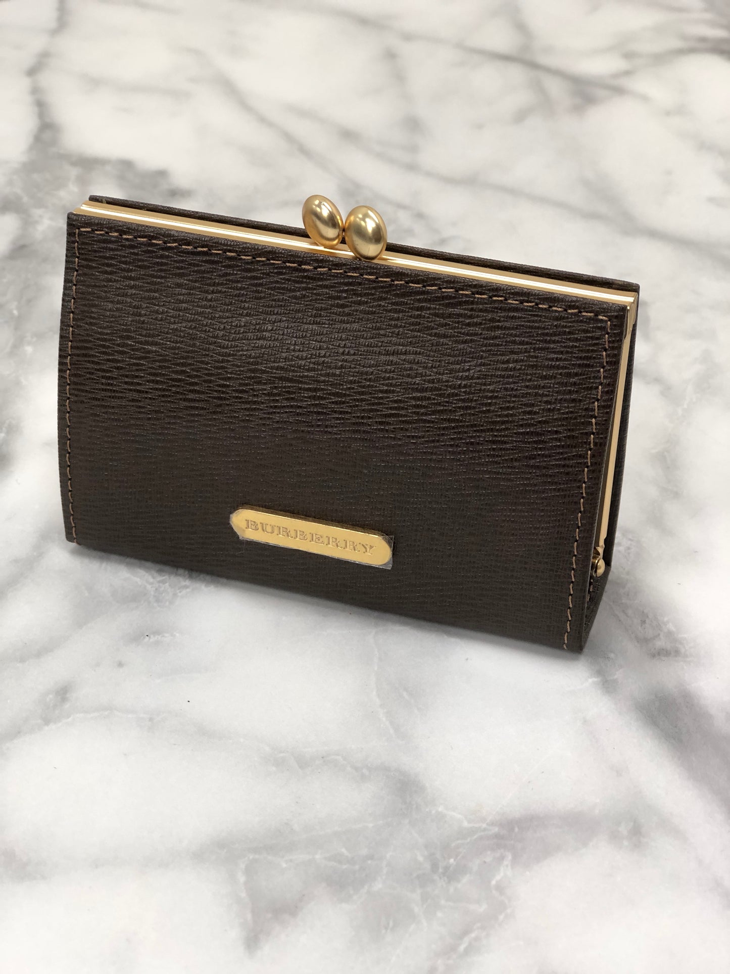 Burberry Logo Motif Leather Wallet Coin Purse Brown Vintage eim73c