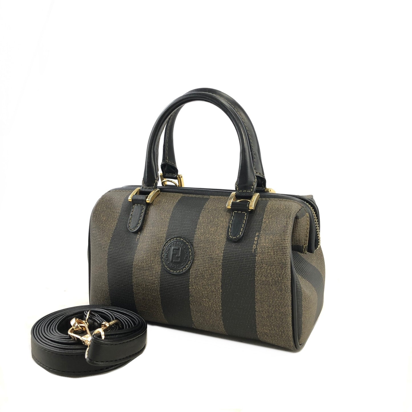FENDI Zucca Logo Motif Two-way Handbag Shoulder bag Black Brown Vintage dmjg8y