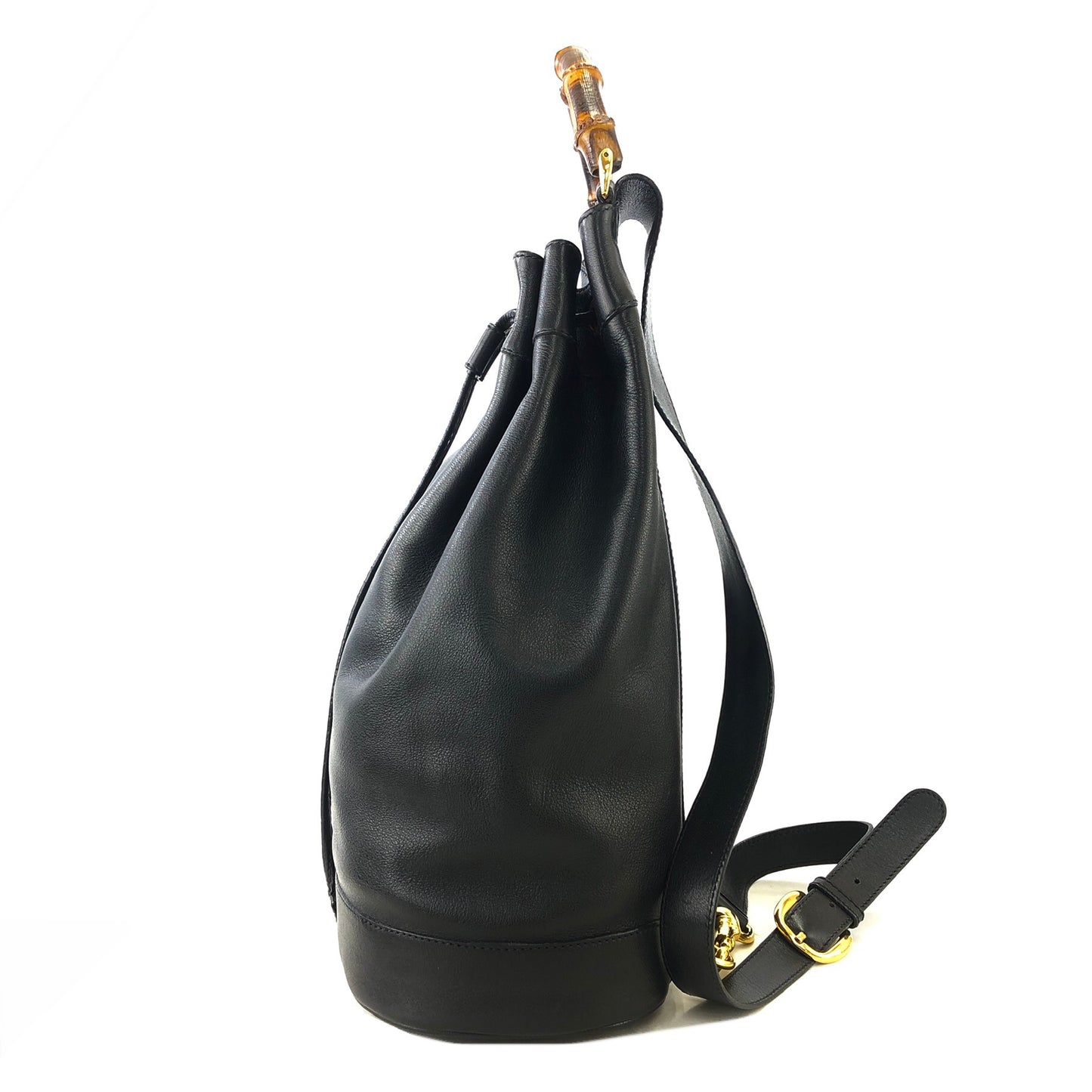 GUCCI Bamboo Leather Drawstring One Shoulder bag Sling Bag Black Vintage vs7u5a