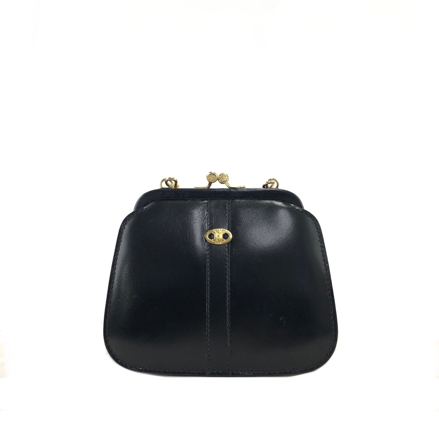 CELINE Triomphe Logo Motif Leather Shoulder bag Black Vintage tara68