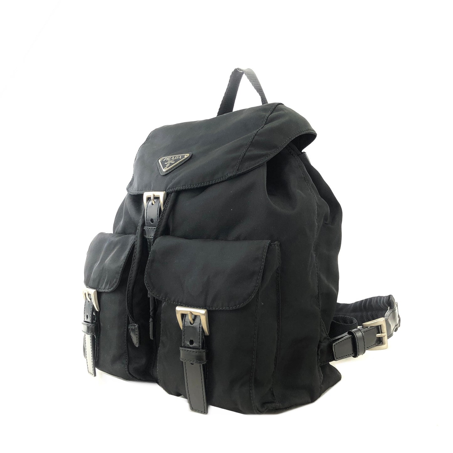 PRADA Triangle Logo Nylon Backpack Black Vintage e87423