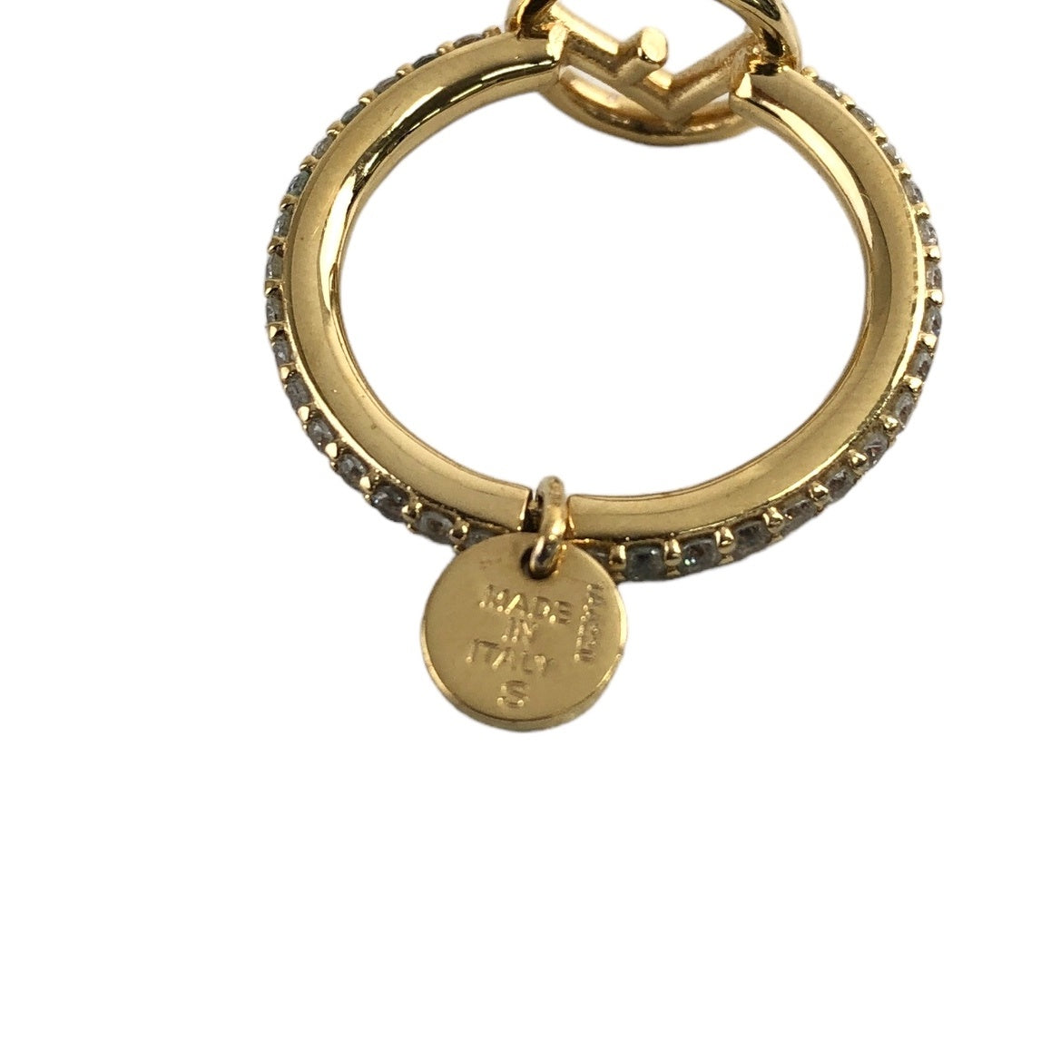 FENDI Logo Rhinestone Ring Gold Vintage 6gs24t