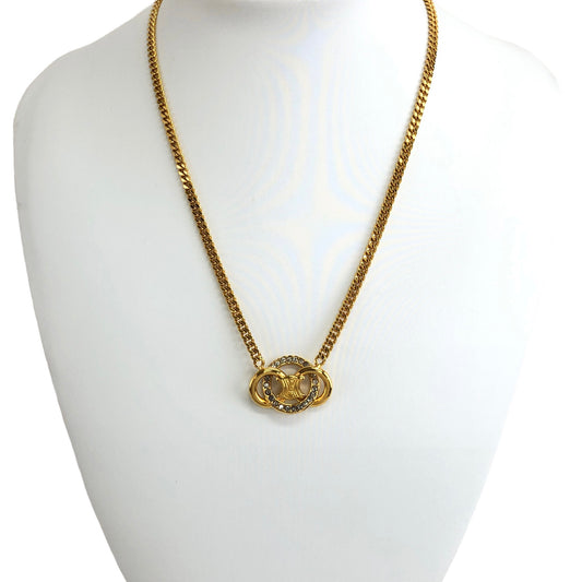 CELINE Triomphe Stone Necklace Gold Vintage zjaj8v