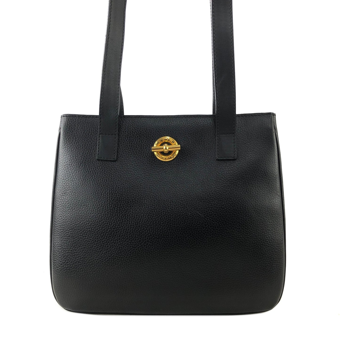 CELINE Toggle Motif Leather Shoulder bag Totebag Black Vintage ag3tya