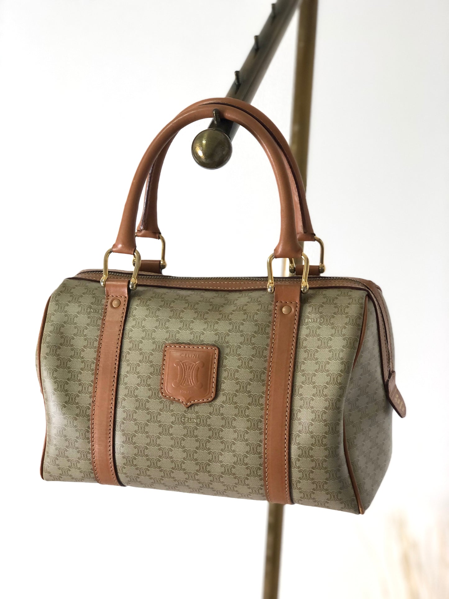 CELINE Macadam Blason Handbag Boston bag Beige Vintage 5s6c26