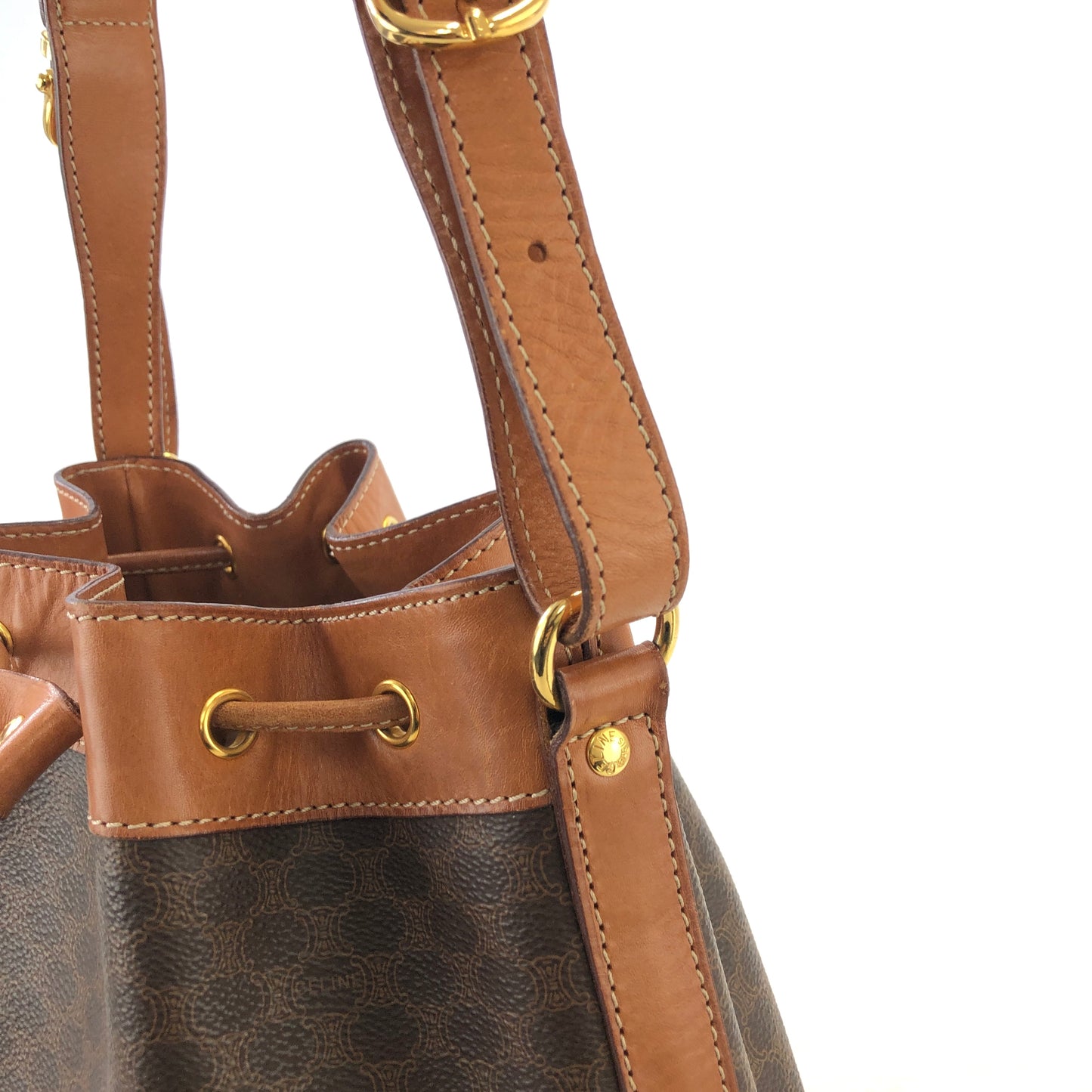 CELINE Macadam Blason Drawstring Shoulder bag Brown Vintage vi7byb
