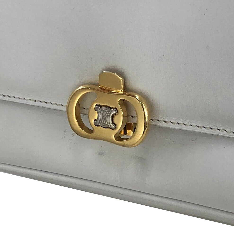 CELINE Triomphe Leather Handbag White Vintage stx6m7