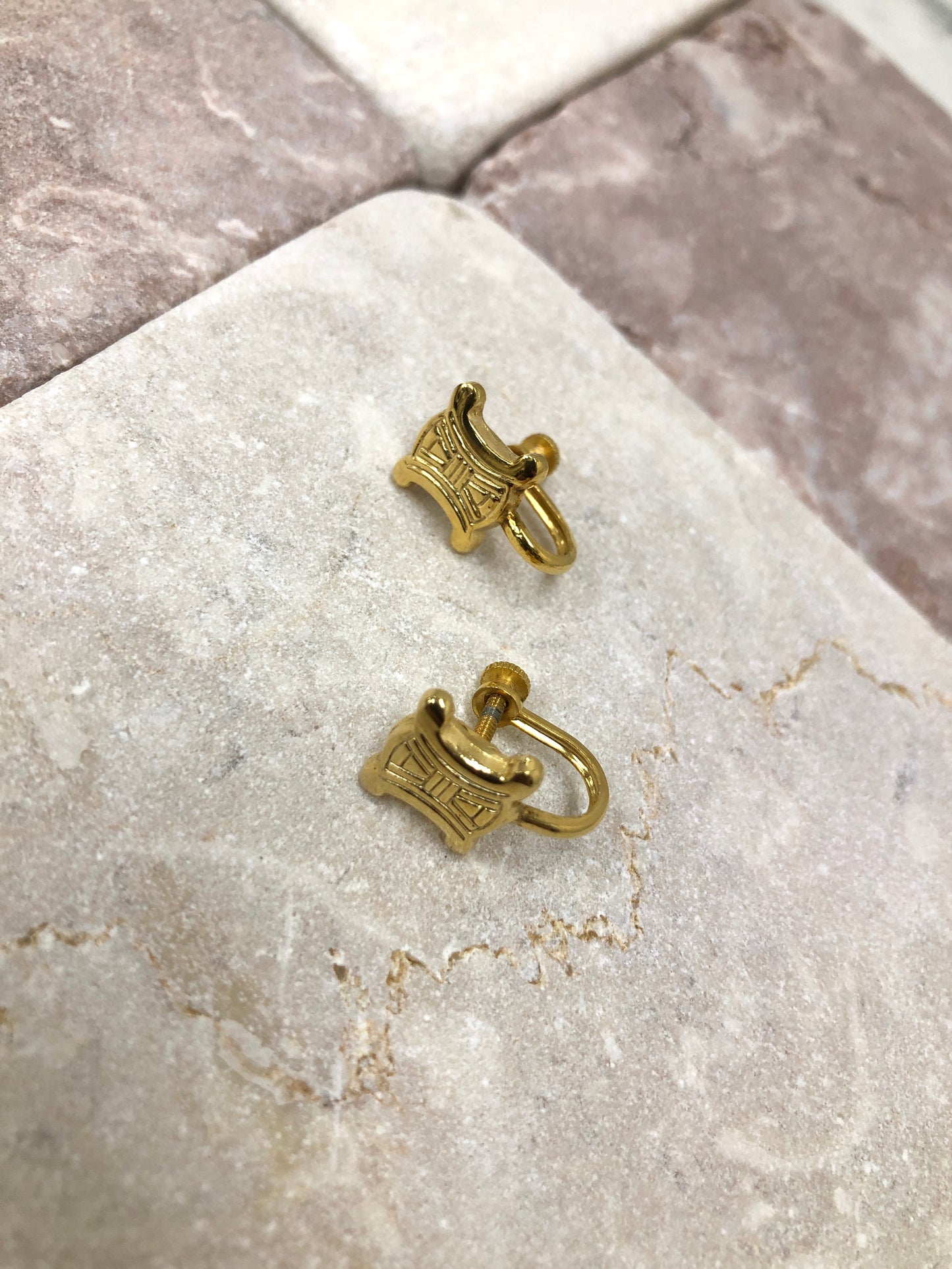 CELINE Triomphe Earrings Gold Vintage azikms
