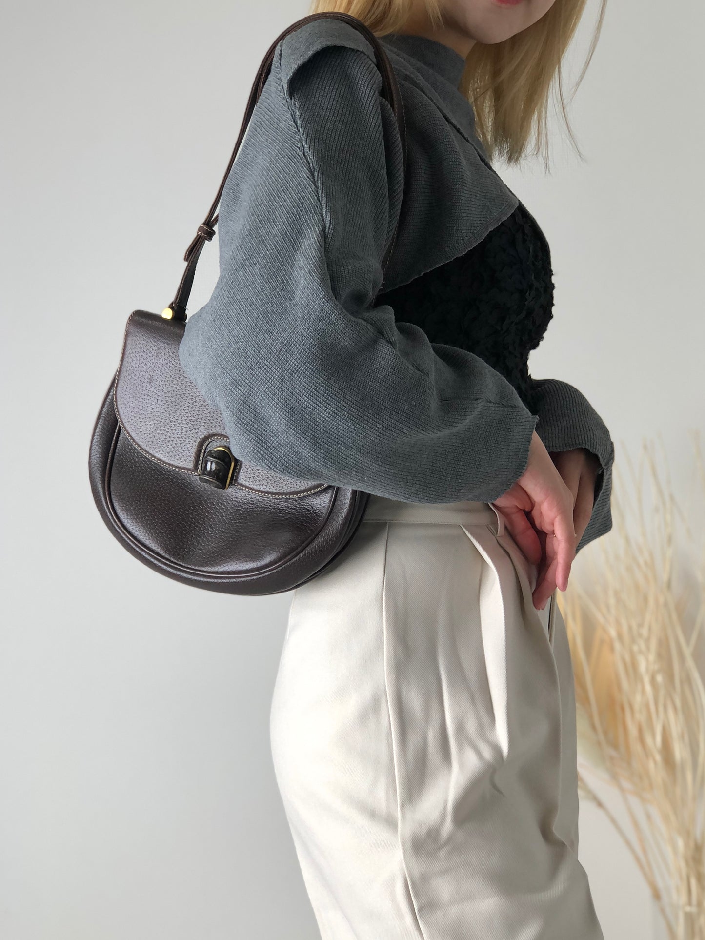 GUCCI Bamboo Leather Shoulder bag Brown Vintage 5bwuc7