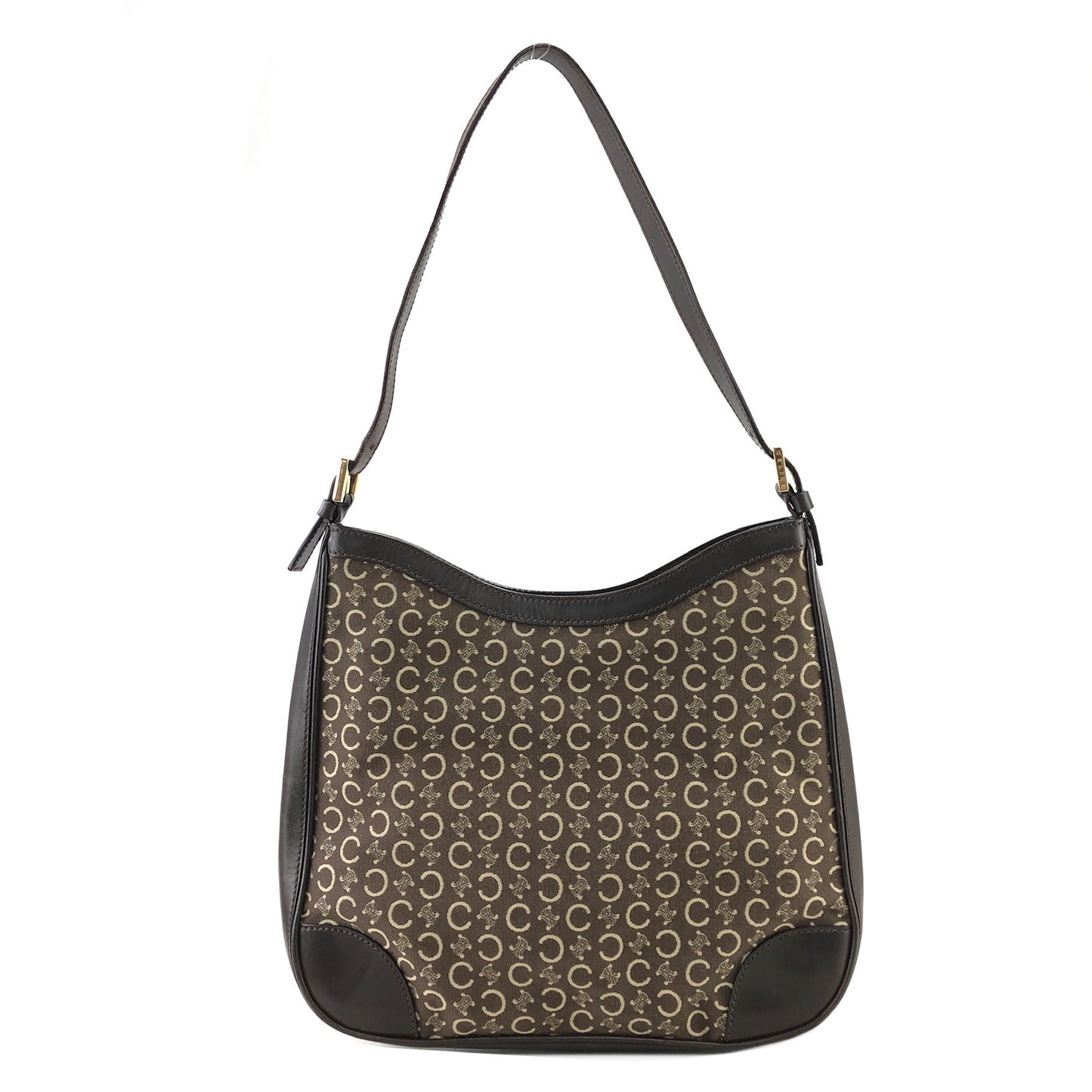 CELINE Macadam Jacquard Leather Shoulder bag Hobobag Brown Vintage afg23s