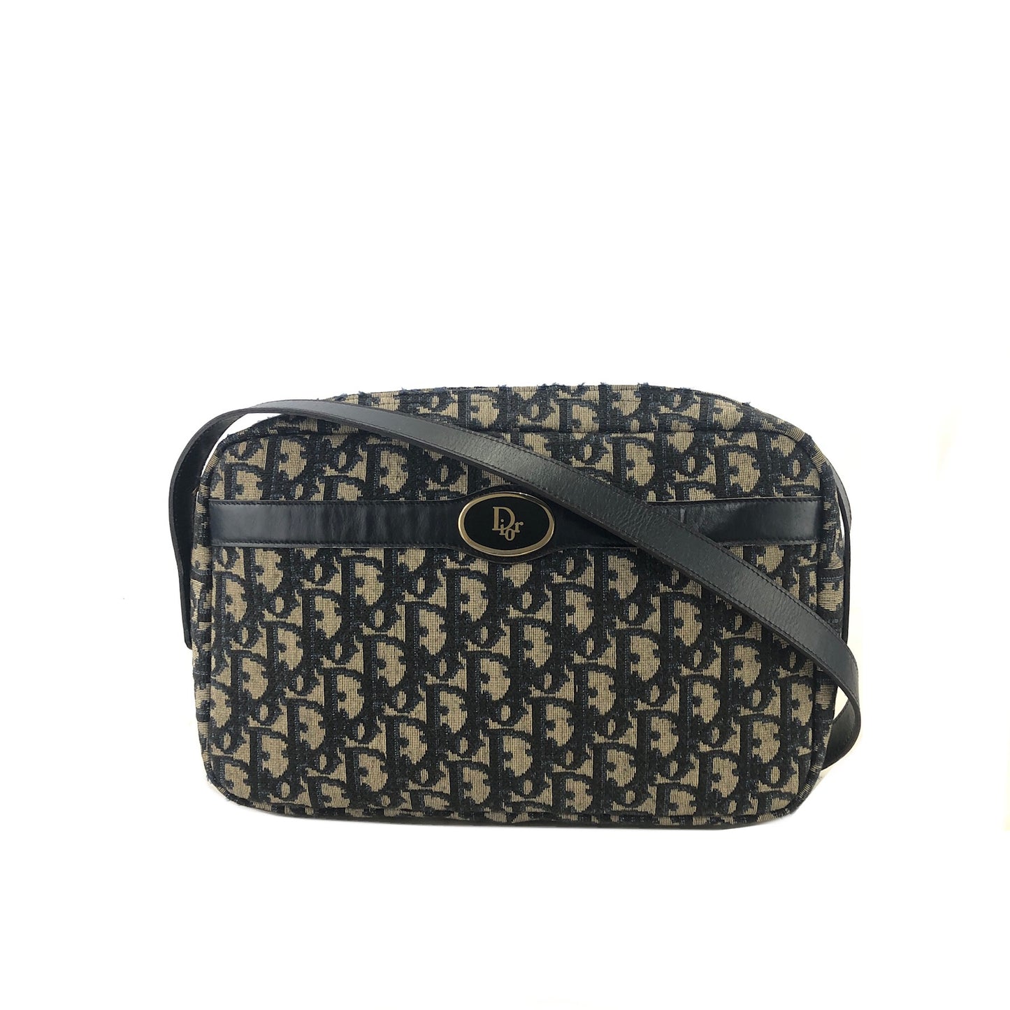 Christian Dior Trotter CD Logo Jacquard Leather Shoulder bag Navy Vintage gef6pa