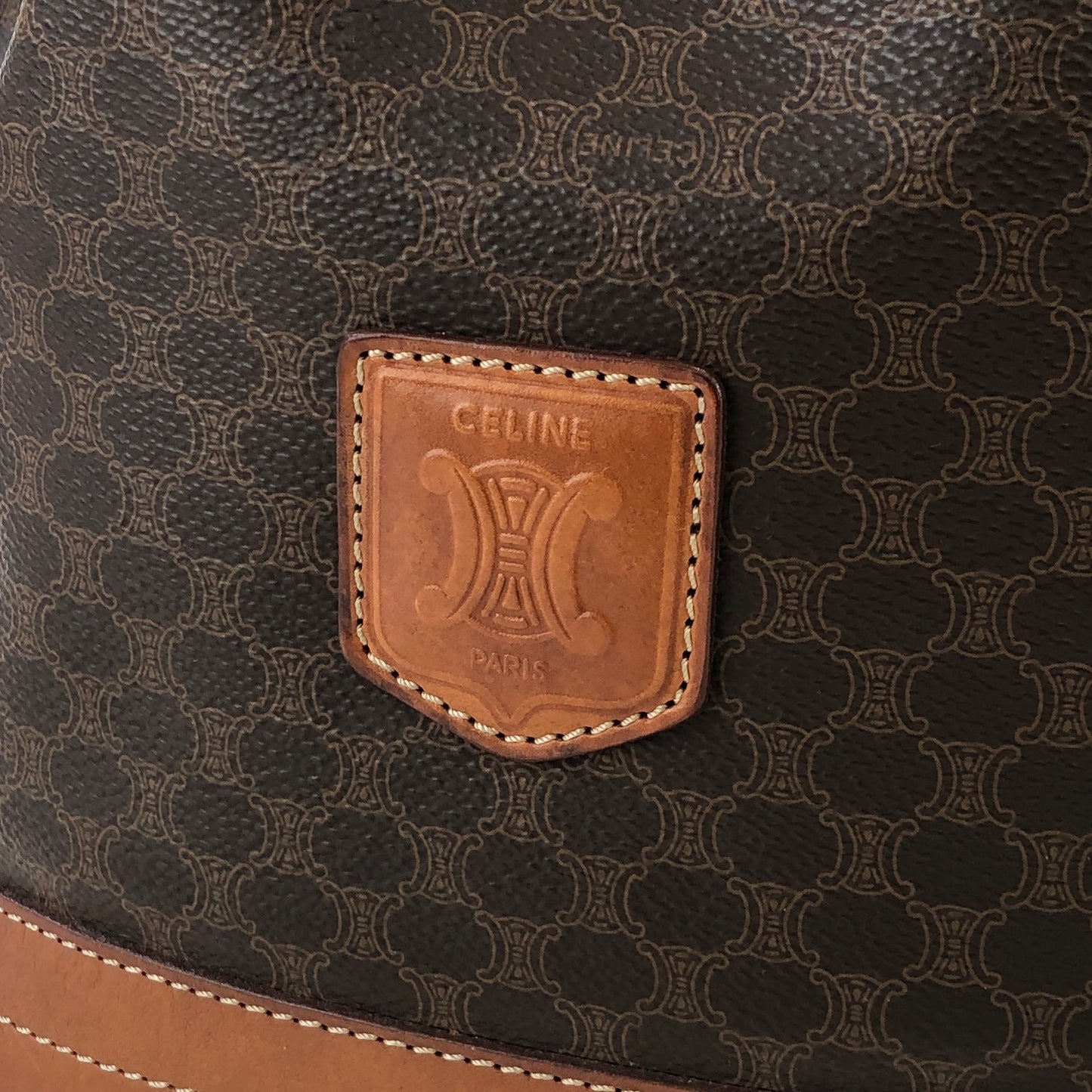 CELINE Macadam Blason Drawstring Shoulder bag Brown Vintage vi7byb