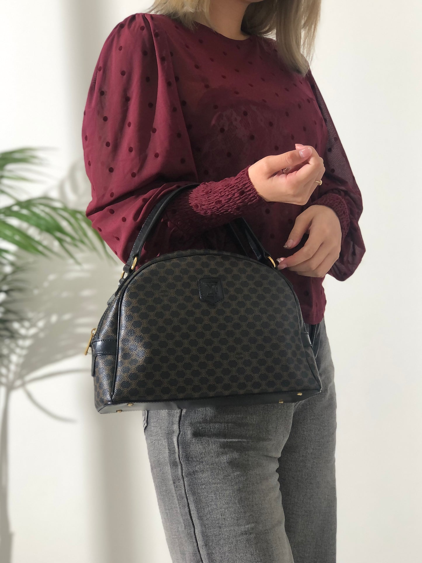 CELINE Macadam Blason Half Round Handbag Black Vintage a78a54