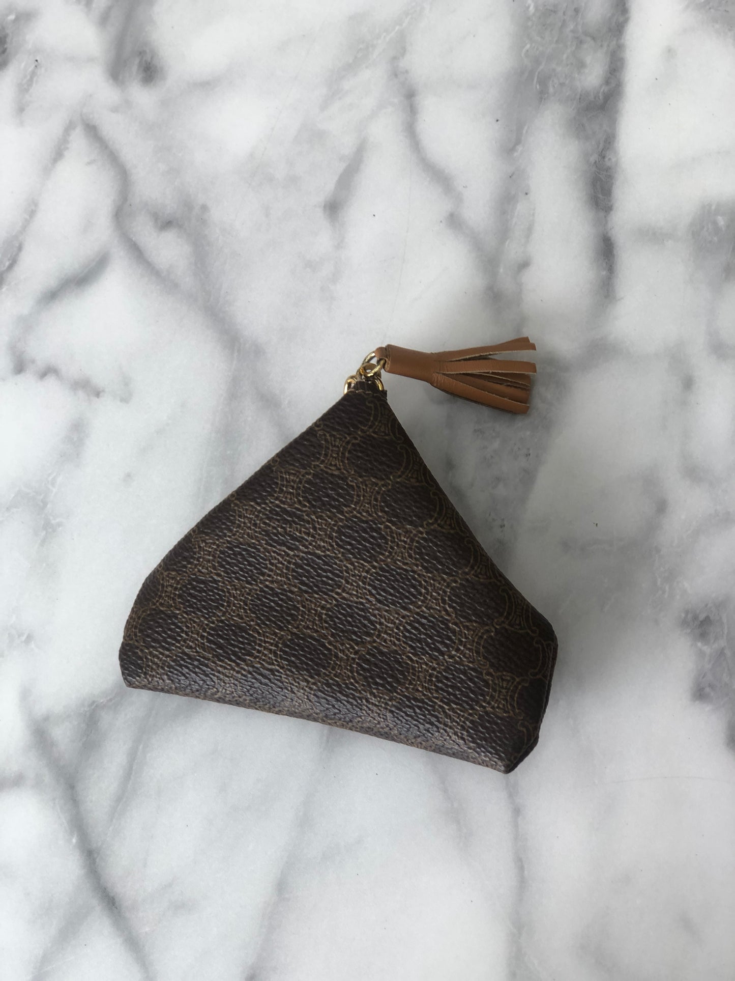CELINE Macadam Horse Carriage Tassel Triangle Coin Purse Brown Vintage 5bxb5w