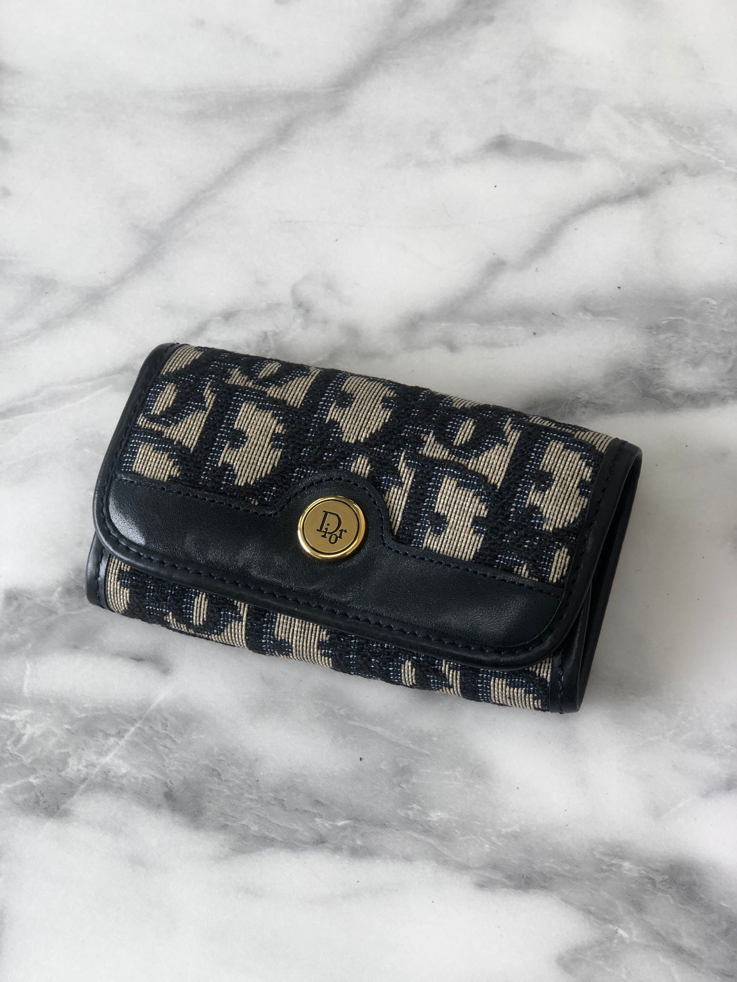 Christian Dior Trotter Jacquard Leather Key Case Navy Vintage i8hs8t