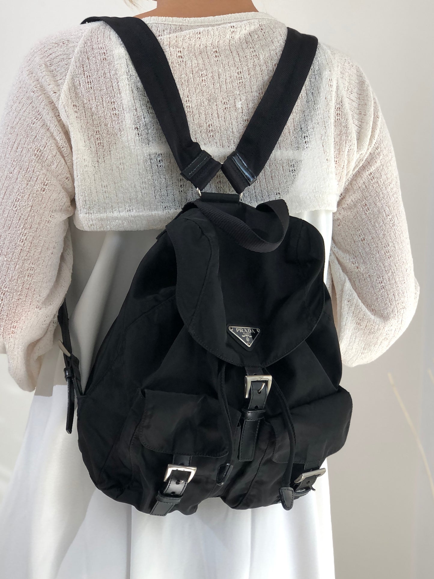 PRADA Triangle Logo Nylon Backpack Black Vintage e87423