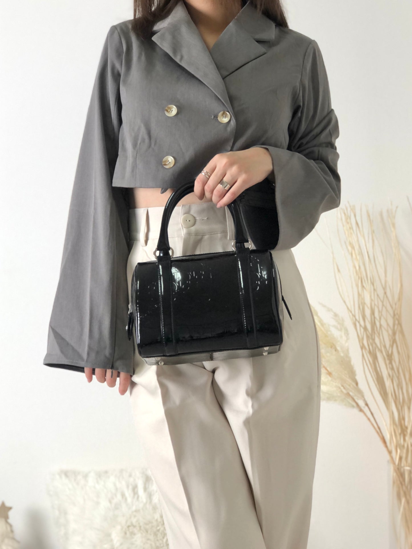 Christian Dior Trotter 漆皮手袋波士頓包黑色復古 ckzjdp