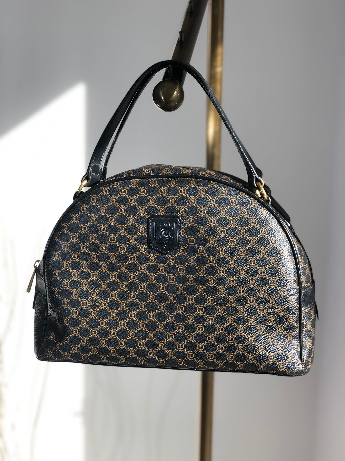 CELINE Macadam Blason Half Round Handbag Black Vintage e86ra4