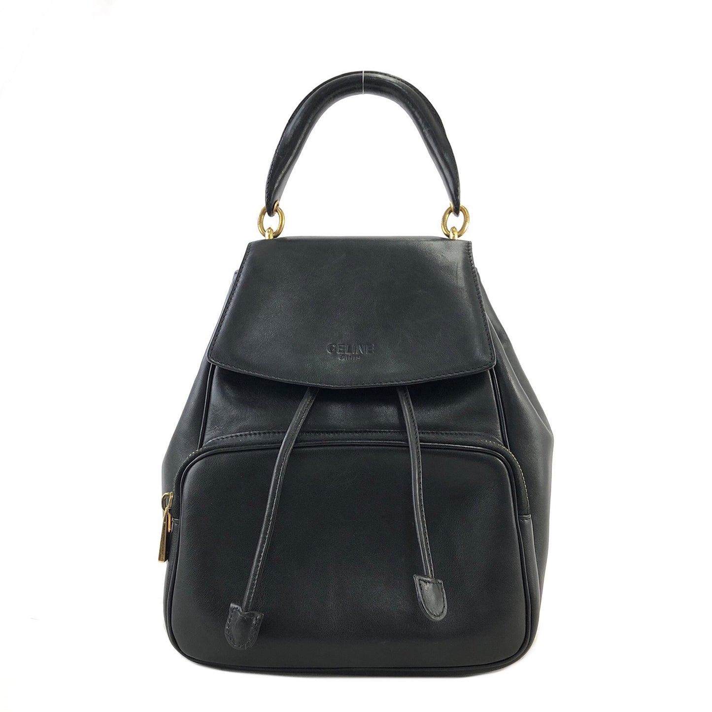 CELINE Starball Logo Leather Backpack Black Vintage jn25uf