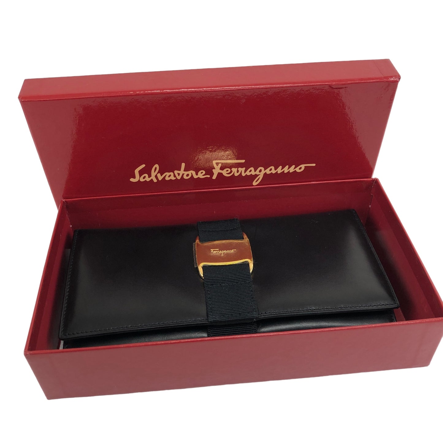 Salvatore Ferragamo Vala 皮革長款皮夾 黑色復古 gvd2y7