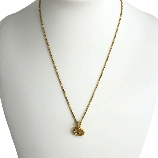 Christian Dior CD Logo Stone Necklace Gold Vintage snnhc8