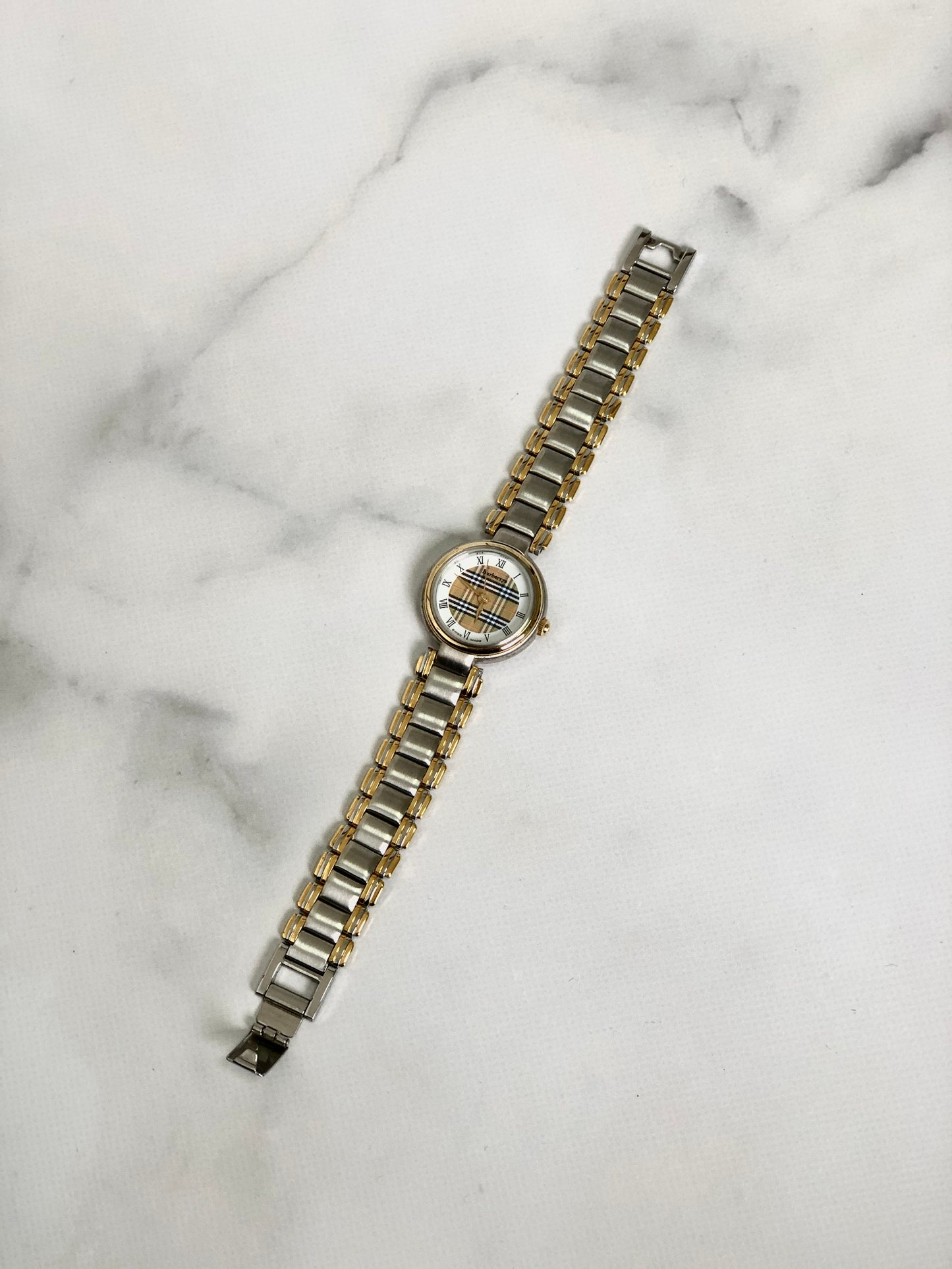 BURBERRY Check Quartz Watch Silver Vintage fm6jbh