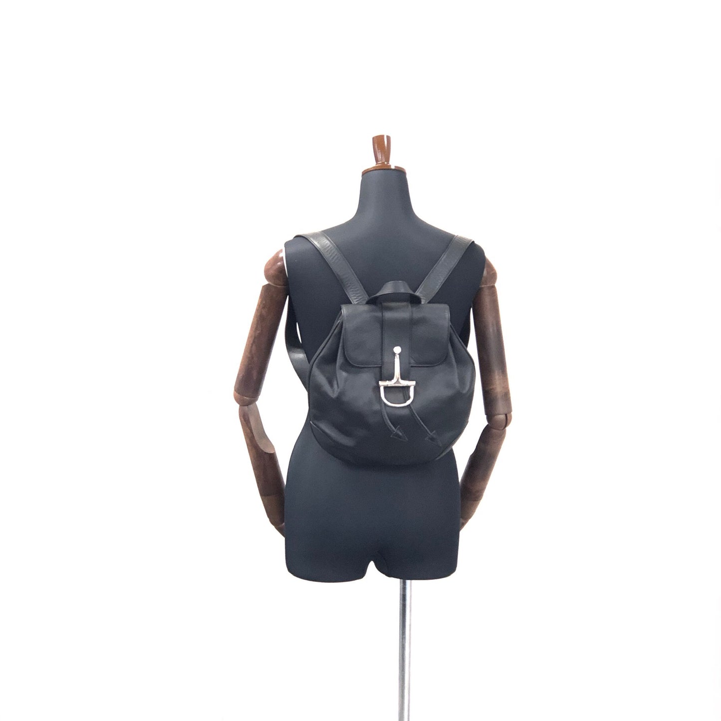 CELINE Horse Bit Leather Backpack Black Vintage fp635u