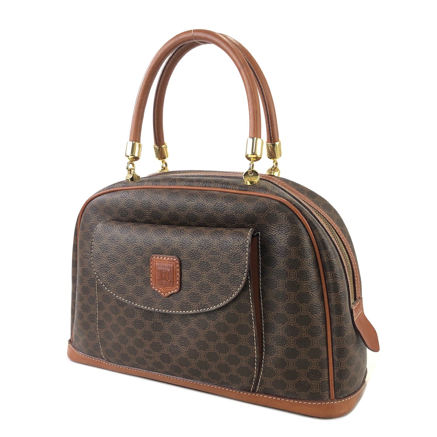 CELINE Macadam Blason Half Round Handbag Brown Vintage kdbz26