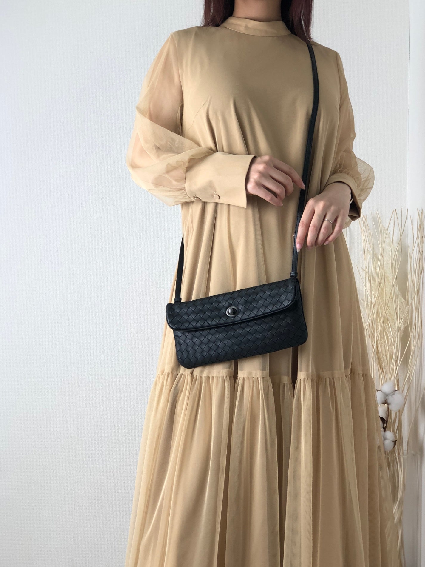 Bottega Veneta Intrecciato Turn Lock Leather Shoulder bag Black Vintage 6wyyt2