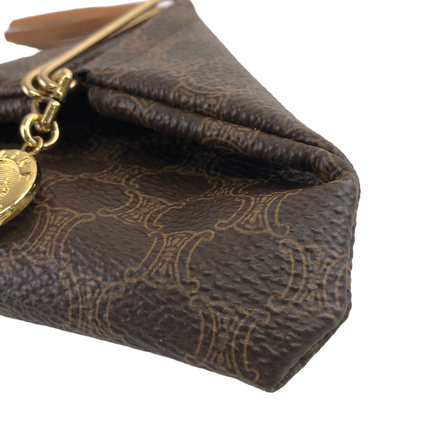 CELINE Macadam Horse Carriage Triangle Coin Purse Brown Vintage wgai4s