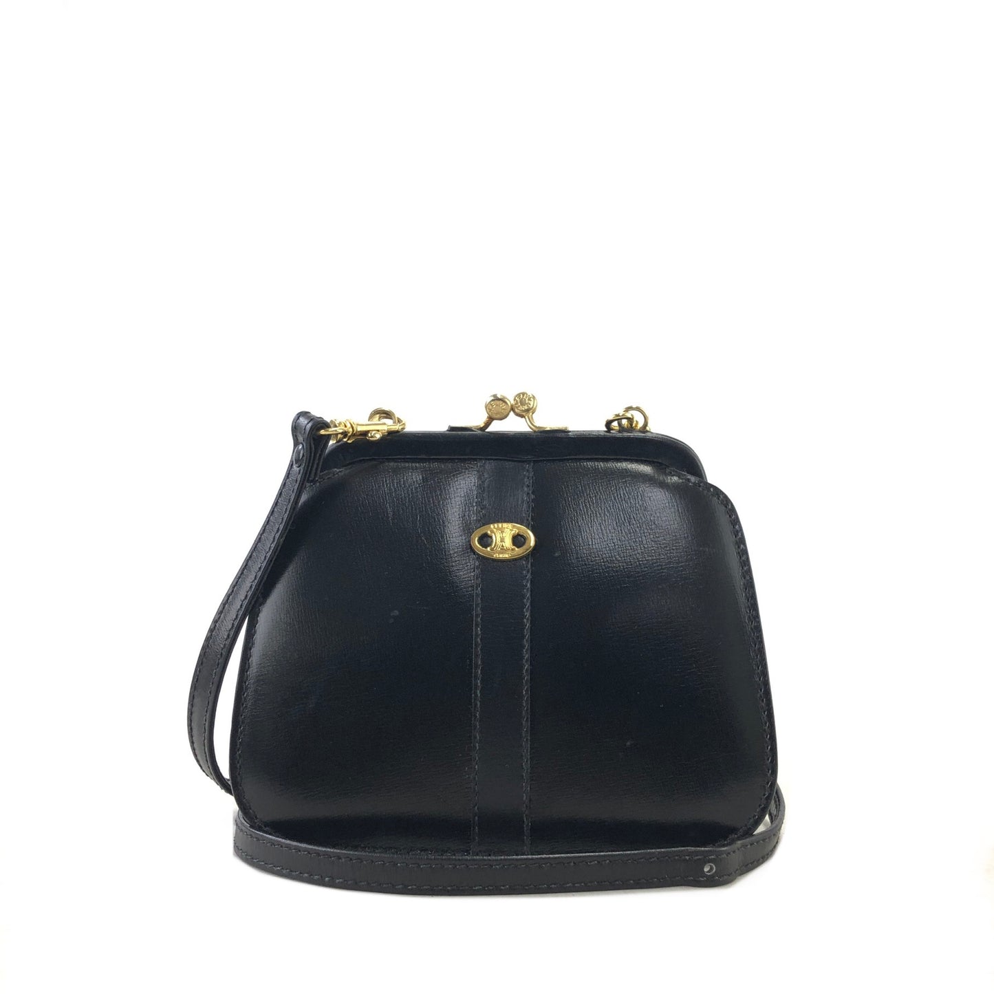 CELINE Triomphe Logo Motif Leather Shoulder bag Black Vintage tara68