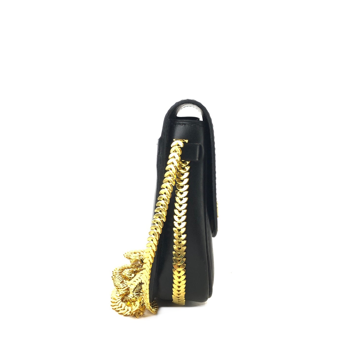 CELINE Triomphe Emblem Chain Leather Crossbody Shoulder bag Black Vintage r36nr8