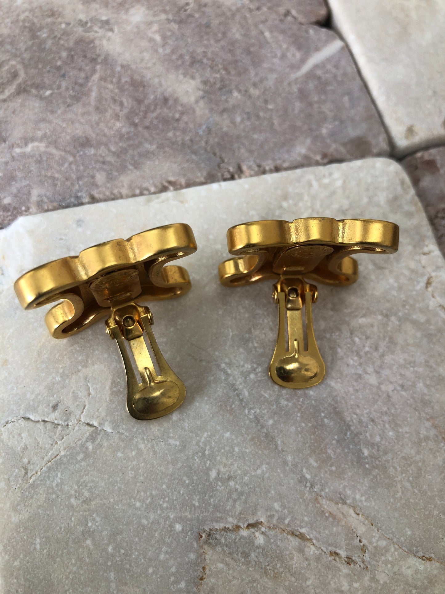 CELINE Triomphe Earrings Gold Vintage eg5uy5