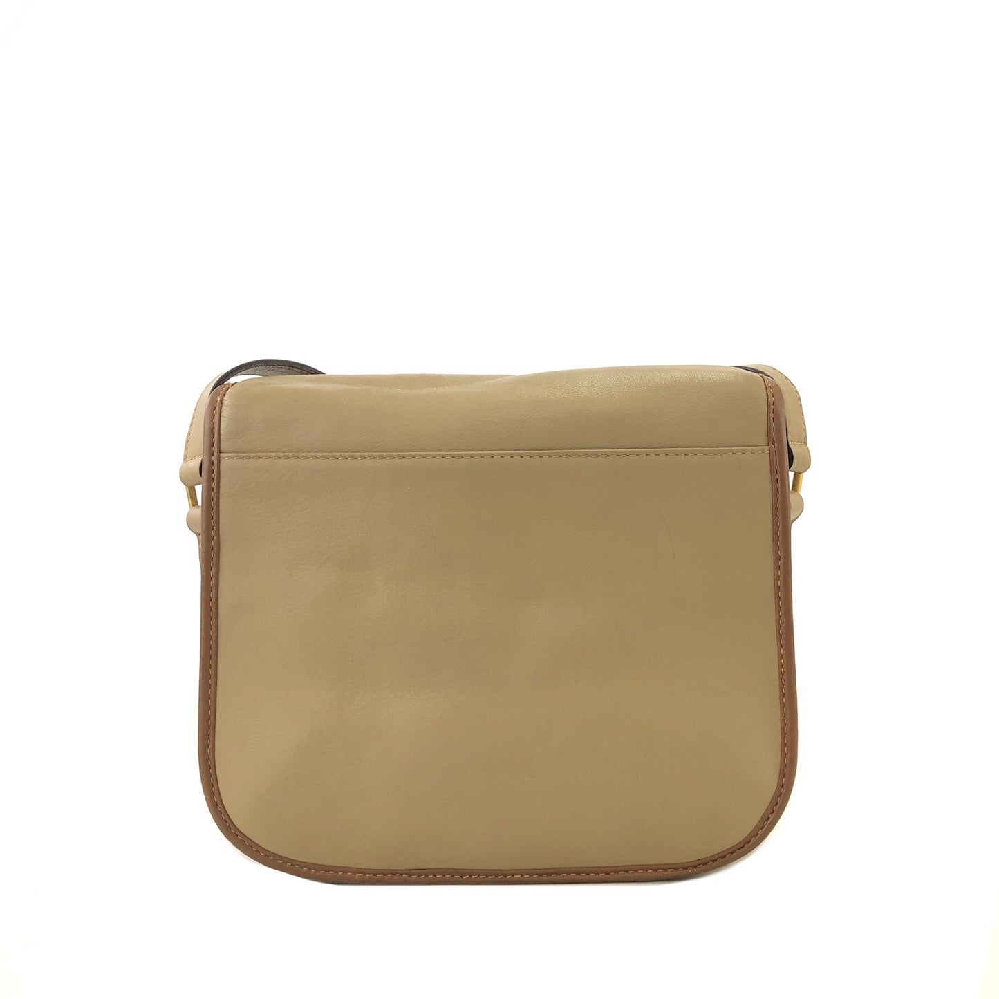 CELINE Triomphe Brown Piping Flap Leather Crossbody Shoulder bag Beige Vintage i8vt8s