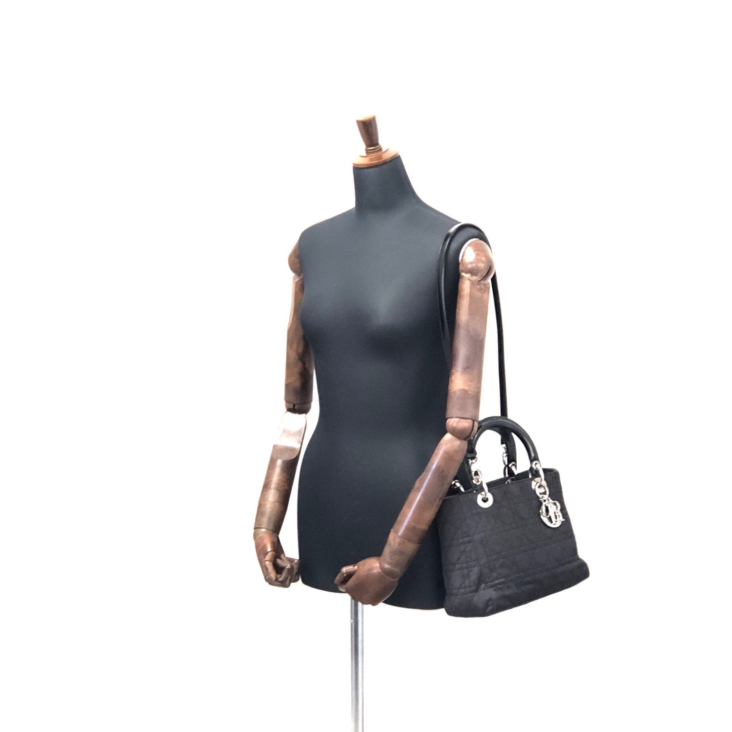 Christian Dior Lady Dior Cannage Canvas Leather Two-way Handbag Shoulder bag Black Vintage ztgz83
