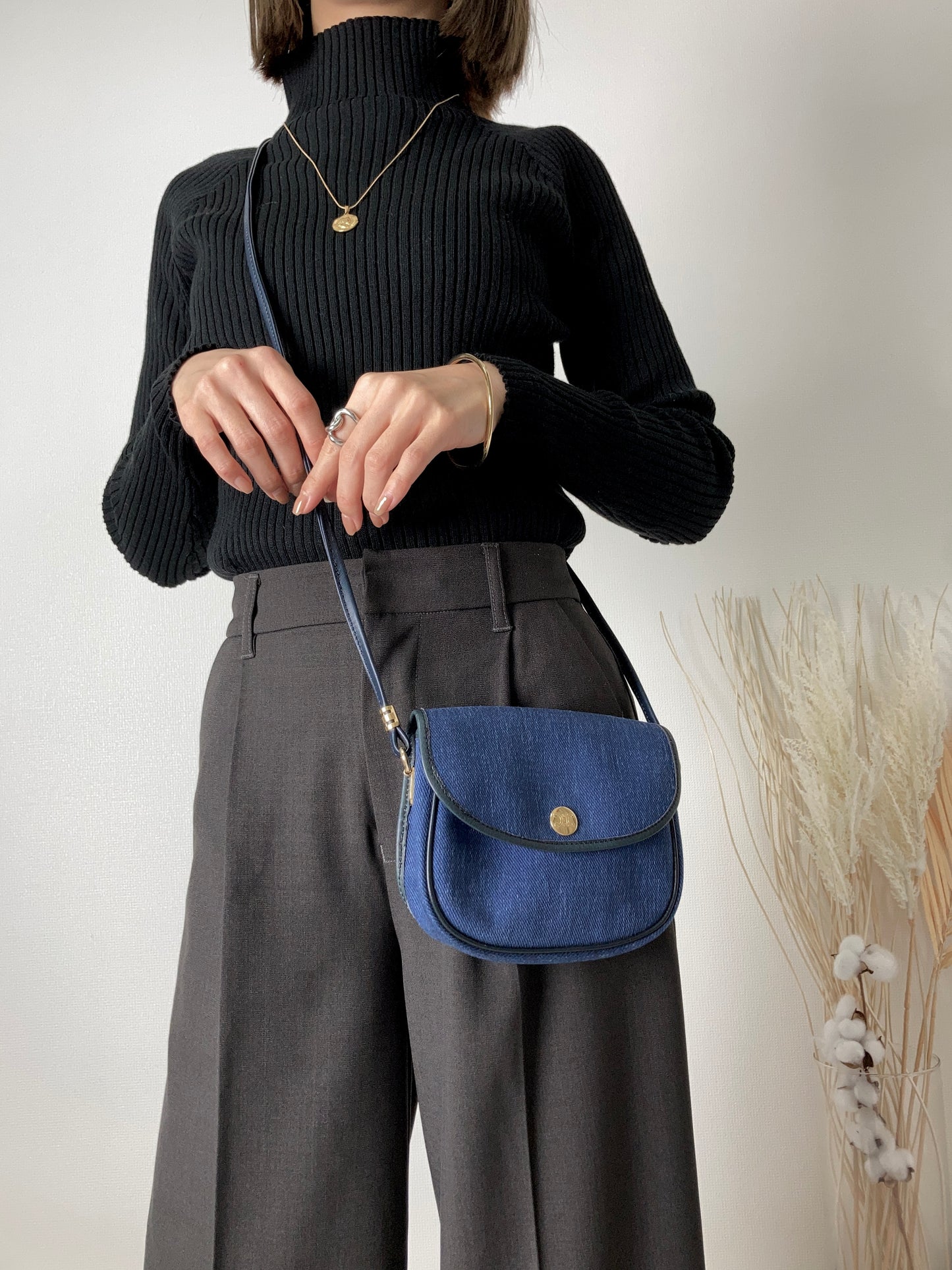 CELINE Blason Denim Small Shoulder bag Indigo Vintage x5cwtz