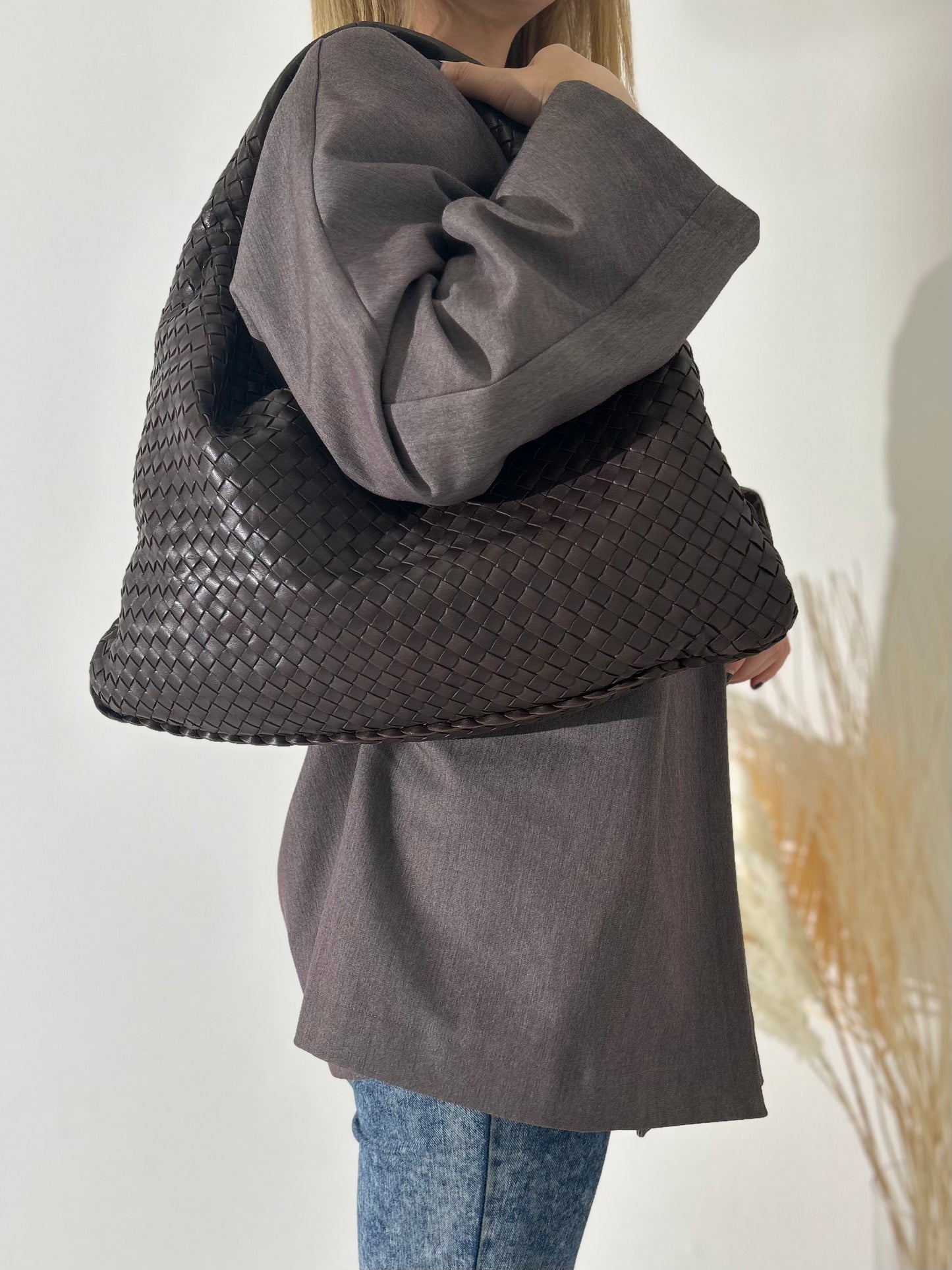 Bottega Veneta Intrecciato Leather Shoulder Hobobag Brown Vintage dcau45