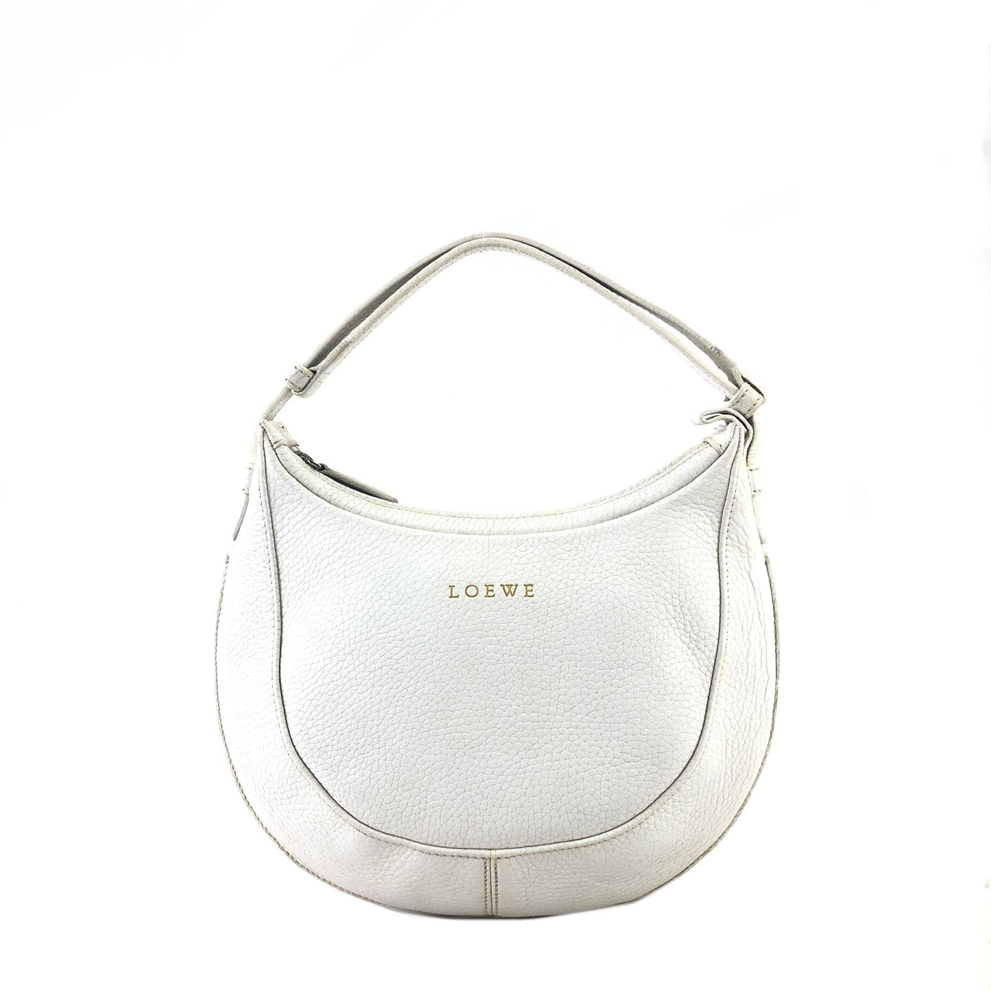 LOEWE Logo Motif Embossed Leather Handbag Hobobag White Vintage 2rsgb7