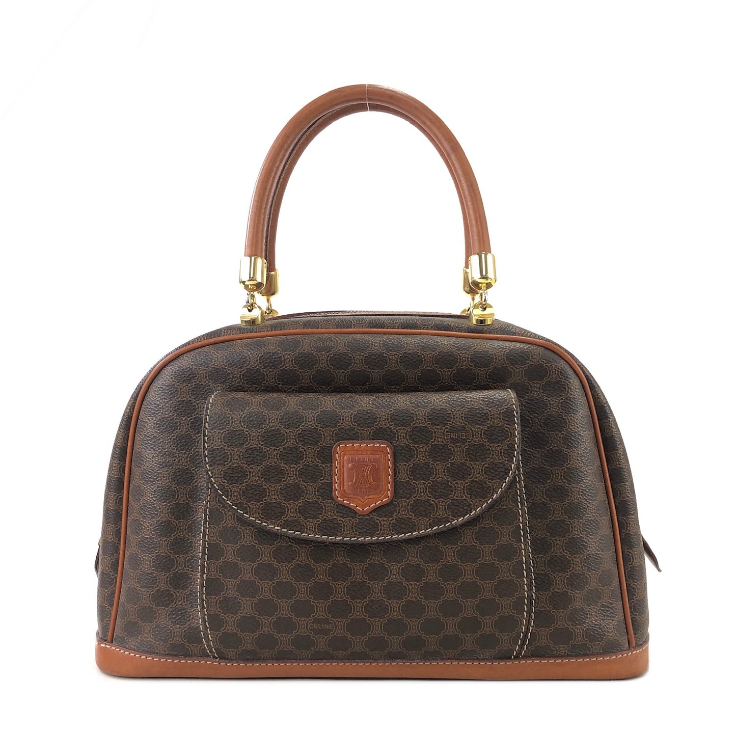 CELINE Macadam Blason Half Round Handbag Brown Vintage kdbz26