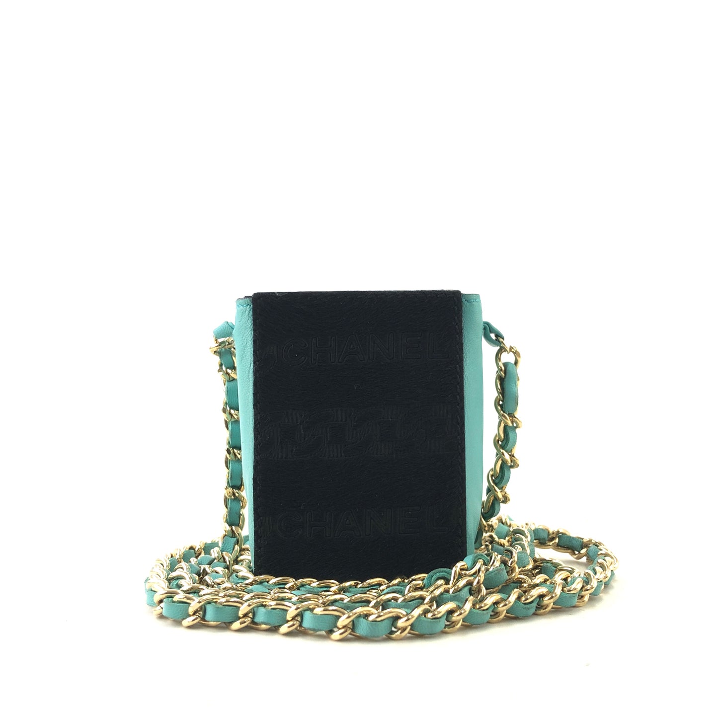 CHANEL Unborn Calf Leather Chain Crossbody Shoulder bag Micro bag Turquoise Vintage 4xxvtp