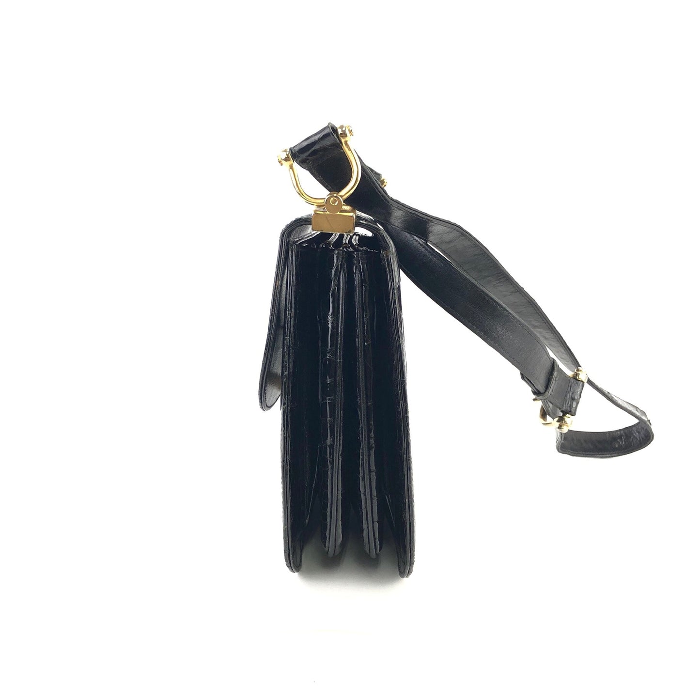 CELINE C logo Horse carriage Crocodile embossed leather Shoulder bag Black Old CELINE vintage 6tmne2