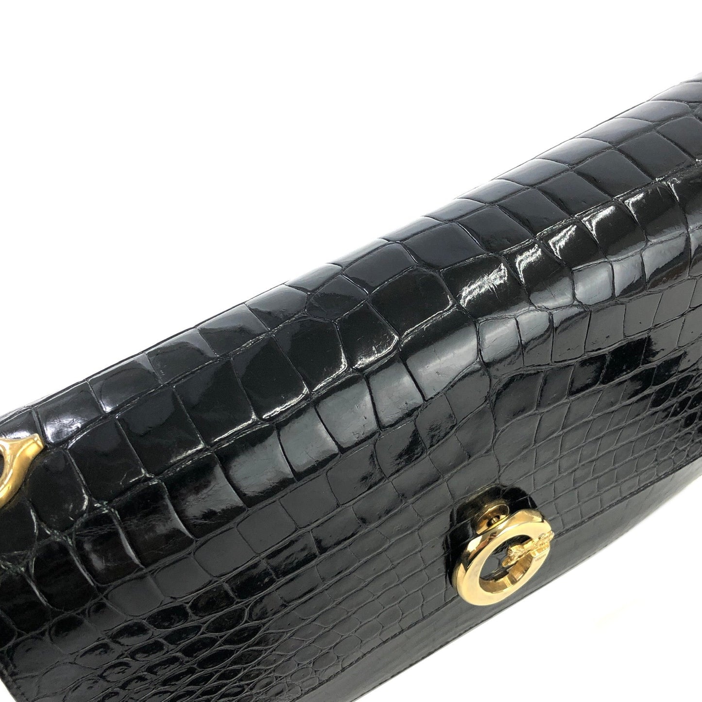 CELINE C logo Horse carriage Crocodile embossed leather Shoulder bag Black Old CELINE vintage 6tmne2
